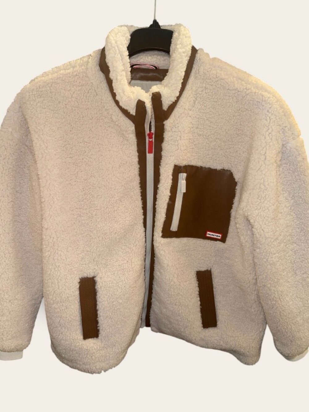 Hunter Emma Sherpa Fleece Jacket Women's XL Cream Brown Full Zip Jacket Coat NWT